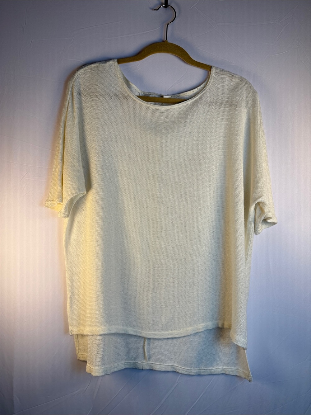 “Exit Shops” Women's Cream Short-Sleeve Layered High Low Knit Top